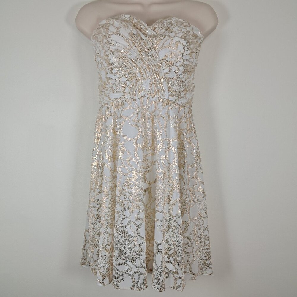 Hailey Logan by Adrianna Papell Strapless Sleeveless Dress Size 5/6 White & Gold